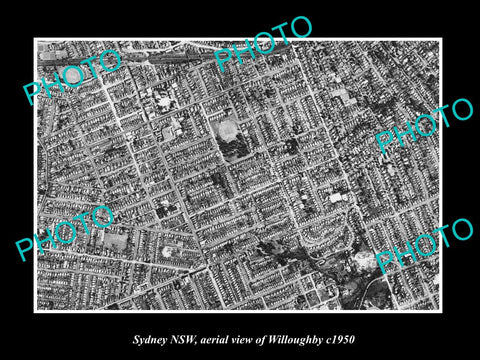 OLD LARGE HISTORIC PHOTO SYDNEY NEW SOUTH WALES, AERIAL VIEW OF WILLOUGHBY c1950
