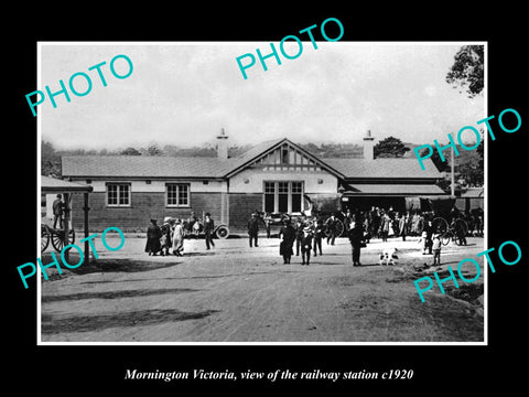 OLD LARGE HISTORIC PHOTO MORINGTON VICTORIA, THE RAILWAY STATION c1920