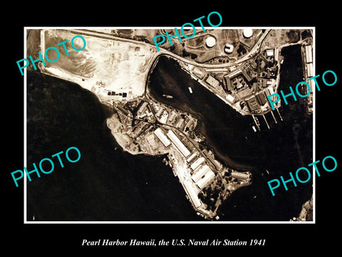 OLD LARGE HISTORIC PHOTO PEARL HARBOR HAWAII, AERIAL VIEW OF NAVAL STATION 1941