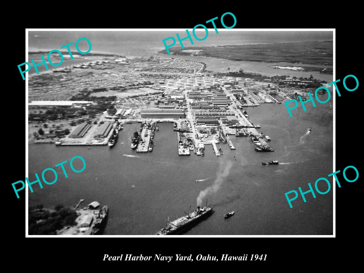 OLD LARGE HISTORIC PHOTO PEARL HARBOR HAWAII, AERIAL VIEW OF NAVY YARD c1941