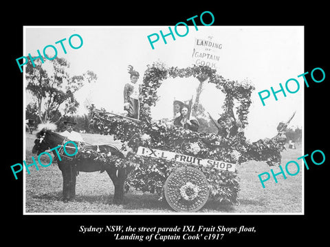 OLD LARGE HISTORIC PHOTO SYDNEY NSW, IXL FRUITS CAPTAIN COOK PARADE FLOAT c1917