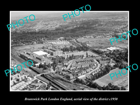 OLD LARGE HISTORIC PHOTO BRUNSWICK PARK LONDON ENGLAND DISTRICT AERIAL VIEW 1950