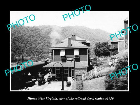 OLD LARGE HISTORIC PHOTO OF HINTON WEST VIRGINIA, THE RAILROAD DEPOT c1930