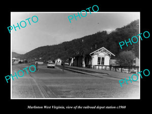 OLD LARGE HISTORIC PHOTO OF MARLINTON WEST VIRGINIA, THE RAILROAD DEPOT c1960