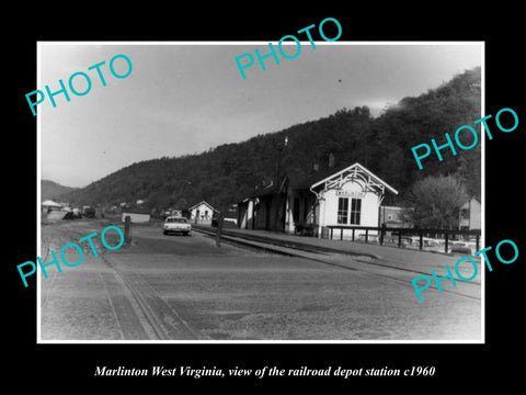 OLD LARGE HISTORIC PHOTO OF MARLINTON WEST VIRGINIA, THE RAILROAD DEPOT c1960