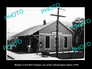 OLD LARGE HISTORIC PHOTO OF MEADOW CREEK WEST VIRGINIA, THE RAILROAD DEPOT c1930