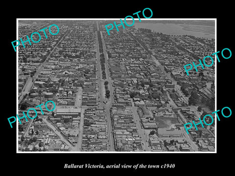 OLD LARGE HISTORIC PHOTO BALLARAT VICTORIA, AERIAL VIEW OF THE TOWN c1940