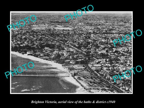 OLD LARGE HISTORIC PHOTO BRIGHTON VICTORIA, AERIAL VIEW BATHS & DISTRICT c1940