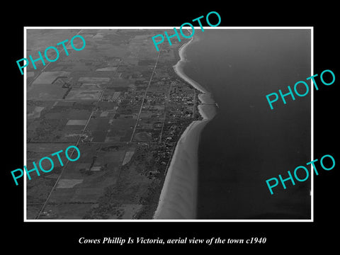 OLD LARGE HISTORIC PHOTO COWES PHILLIP ISLAND VICTORIA, AERIAL VIEW TOWN c1940