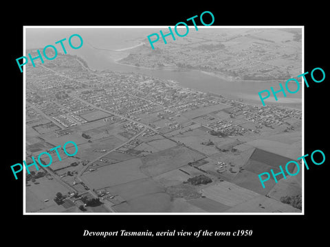 OLD LARGE HISTORIC PHOTO DEVONPORT TASMANIA, AERIAL VIEW OF THE TOWN 1950