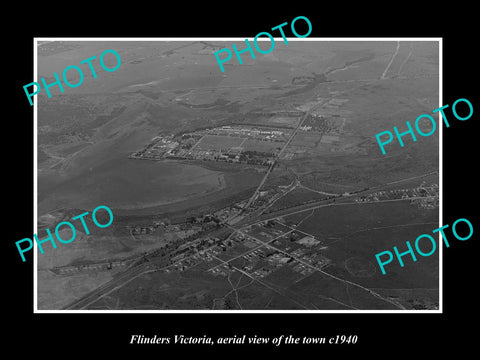 OLD LARGE HISTORIC PHOTO FLINDERS VICTORIA, AERIAL VIEW OF THE TOWN c1940