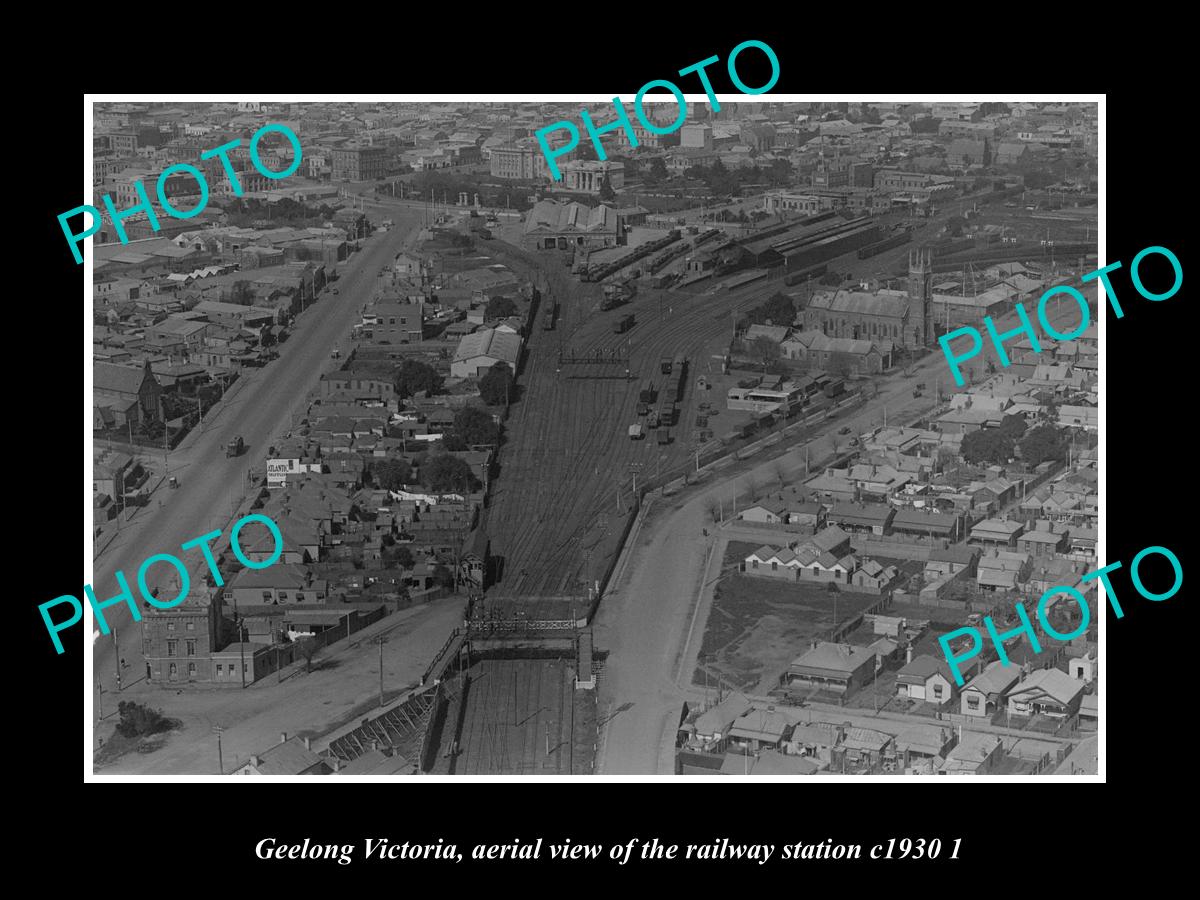 OLD LARGE HISTORIC PHOTO GEELONG VICTORIA, AERIAL VIEW RAILWAY STATION c1930 2