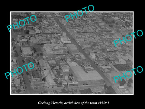 OLD LARGE HISTORIC PHOTO GEELONG VICTORIA, AERIAL VIEW OF THE CITY c1930 2