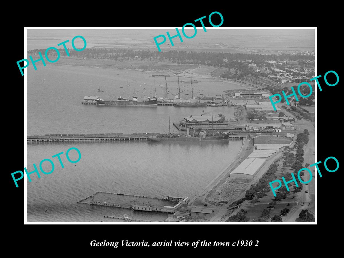 OLD LARGE HISTORIC PHOTO GEELONG VICTORIA, AERIAL VIEW OF FORESHORE c1930 1