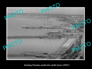 OLD LARGE HISTORIC PHOTO GEELONG VICTORIA, AERIAL VIEW OF FORESHORE c1930 1