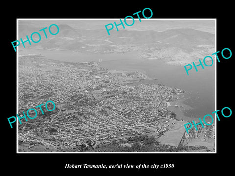 OLD LARGE HISTORIC PHOTO HOBART TASMANIA, AERIAL VIEW OF THE CITY c1950