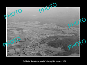 OLD LARGE HISTORIC PHOTO LATROBE TASMANIA, AERIAL VIEW OF THE TOWN c1950