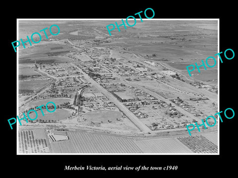 OLD LARGE HISTORIC PHOTO MERBEIN VICTORIA, AERIAL VIEW OF THE TOWN c1940 1