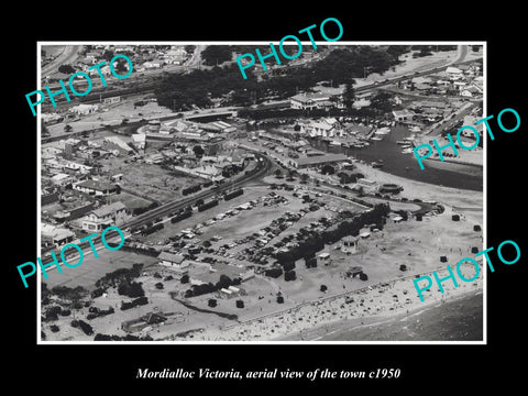 OLD LARGE HISTORIC PHOTO MORDIALLOC VICTORIA, AERIAL VIEW OF THE TOWN c1950