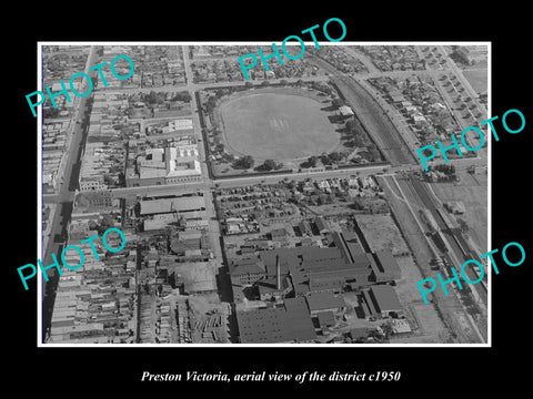 OLD LARGE HISTORIC PHOTO PRESTON VICTORIA, AERIAL VIEW OF THE DISTRICT c1950