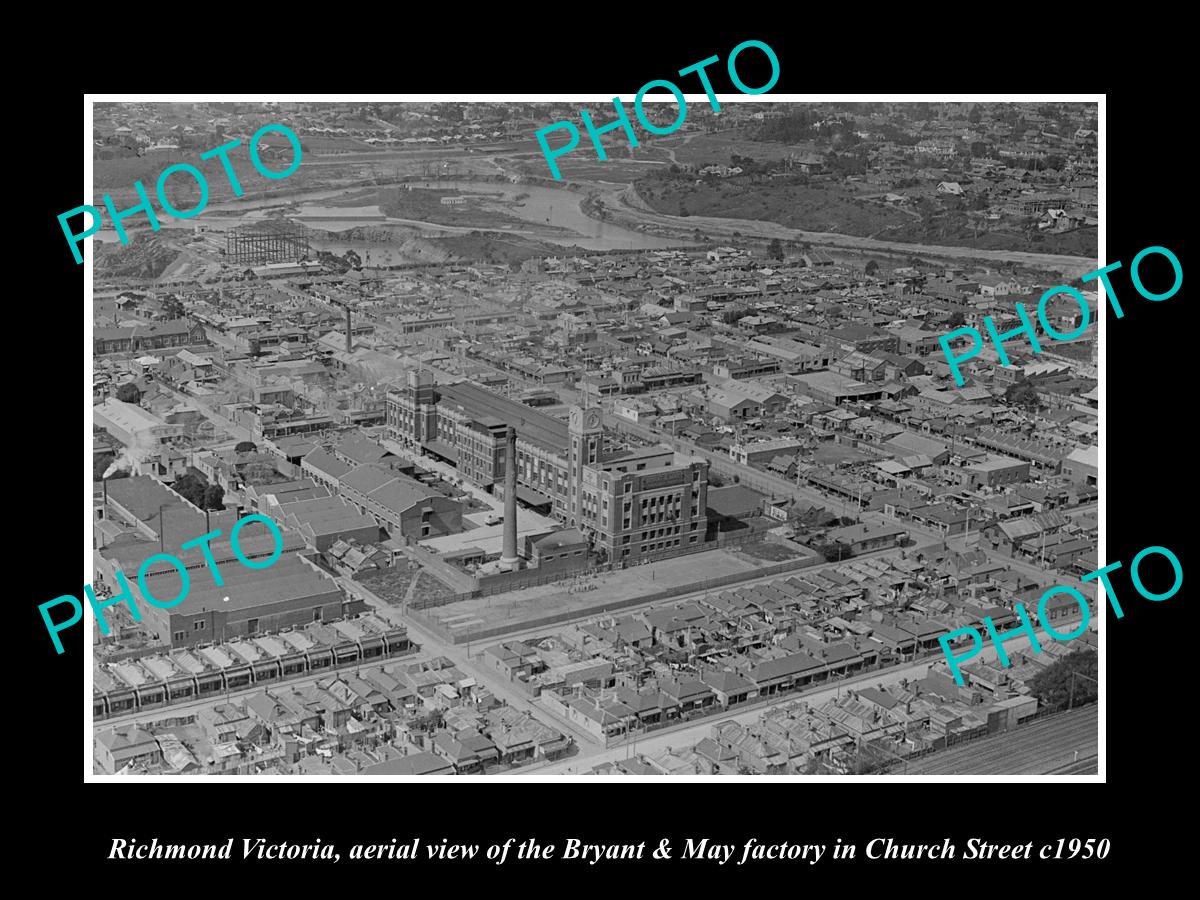 OLD LARGE HISTORIC PHOTO RICHMOND VICTORIA AERIAL VIEW BRYMAY MATCH FACTORY 1950