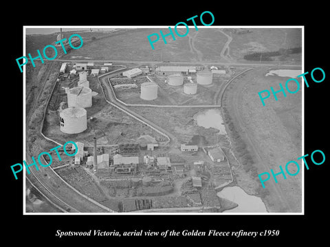 OLD LARGE HISTORIC PHOTO SPOTSWOOD VICTORIA, AERIAL VIEW GOLDEN FLEECE OIL c1950