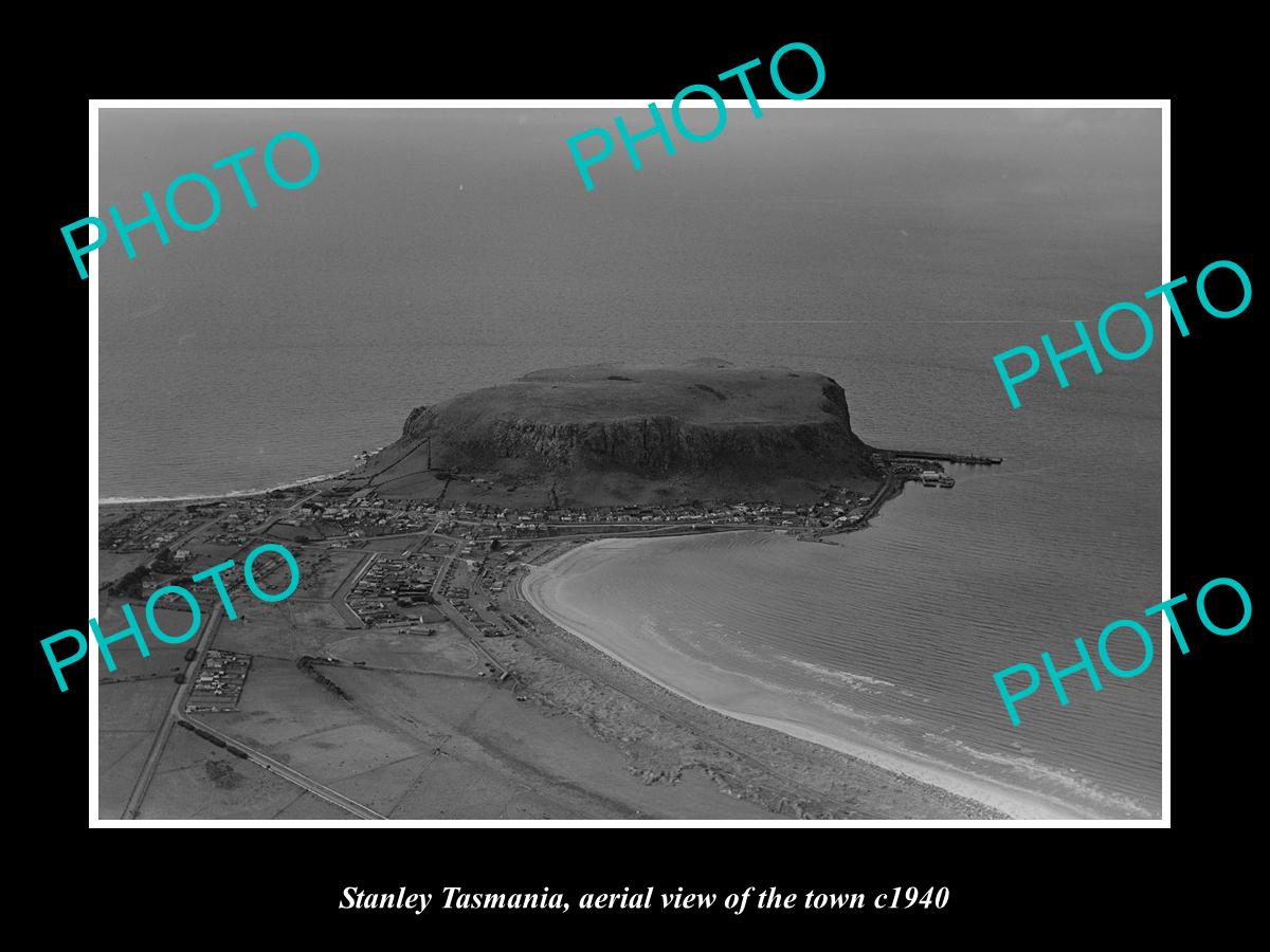 OLD LARGE HISTORIC PHOTO STANLEY TASMANIA, AERIAL VIEW OF THE TOWN c1940 1