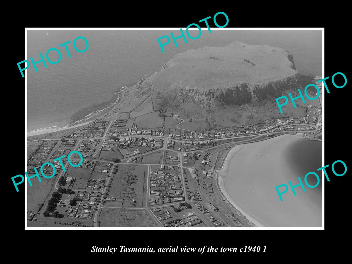 OLD LARGE HISTORIC PHOTO STANLEY TASMANIA, AERIAL VIEW OF THE TOWN c1940 2