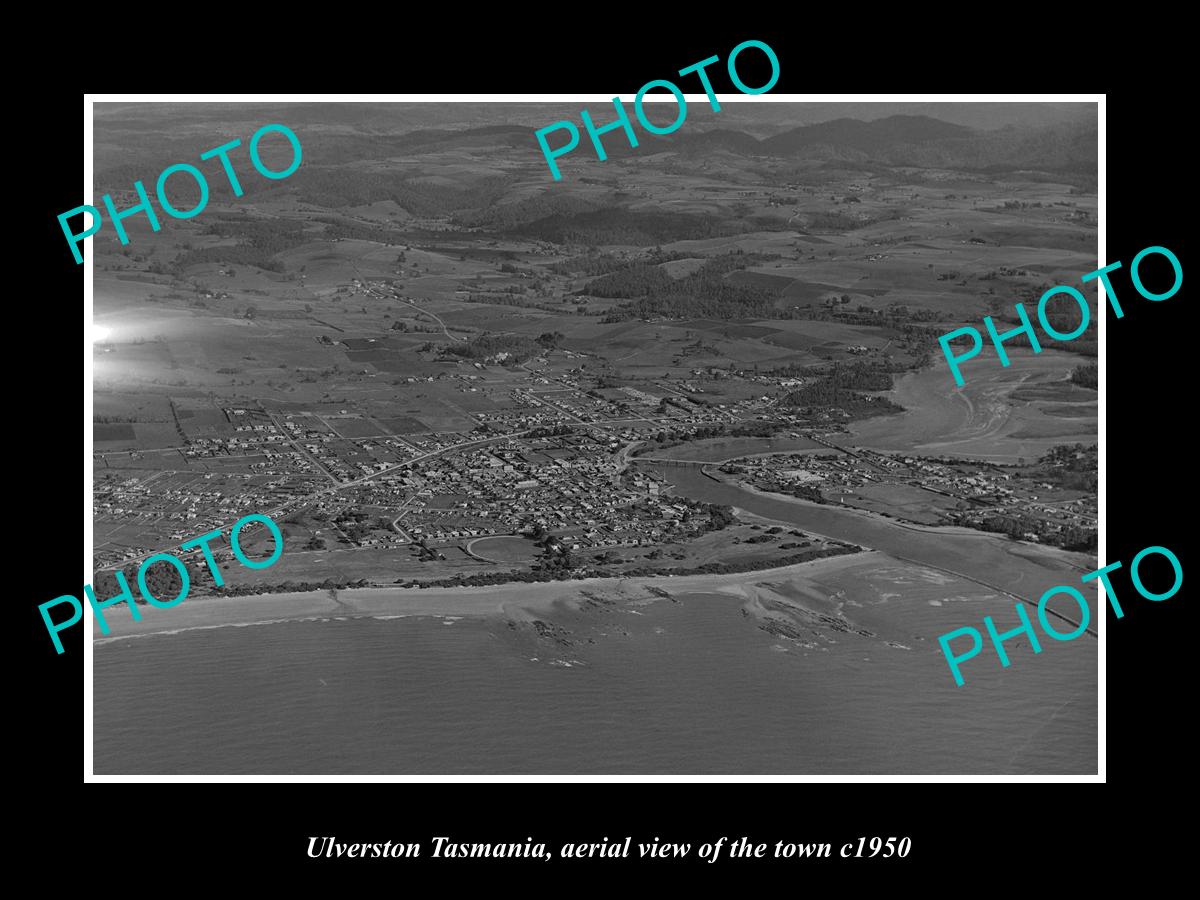 OLD LARGE HISTORIC PHOTO ULVERSTON TASMANIA, AERIAL VIEW OF THE TOWN c1950