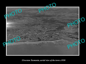 OLD LARGE HISTORIC PHOTO ULVERSTON TASMANIA, AERIAL VIEW OF THE TOWN c1950