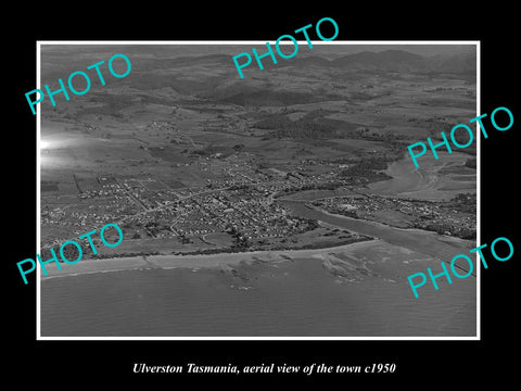 OLD LARGE HISTORIC PHOTO ULVERSTON TASMANIA, AERIAL VIEW OF THE TOWN c1950