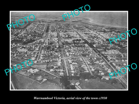 OLD LARGE HISTORIC PHOTO WARRNAMBOOL VICTORIA, AERIAL VIEW OF THE TOWN c1930