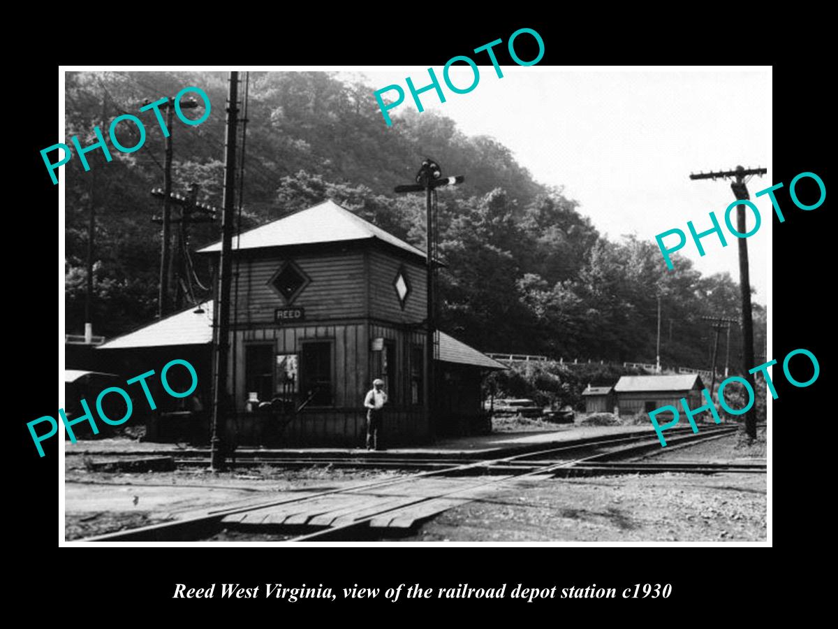 OLD LARGE HISTORIC PHOTO OF REED WEST VIRGINIA, THE RAILROAD DEPOT c1930