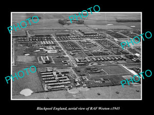 OLD LARGE HISTORIC PHOTO BLACKPOOL ENGLAND, AERIAL VIEW OF RAF WEETON c1945