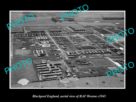 OLD LARGE HISTORIC PHOTO BLACKPOOL ENGLAND, AERIAL VIEW OF RAF WEETON c1945