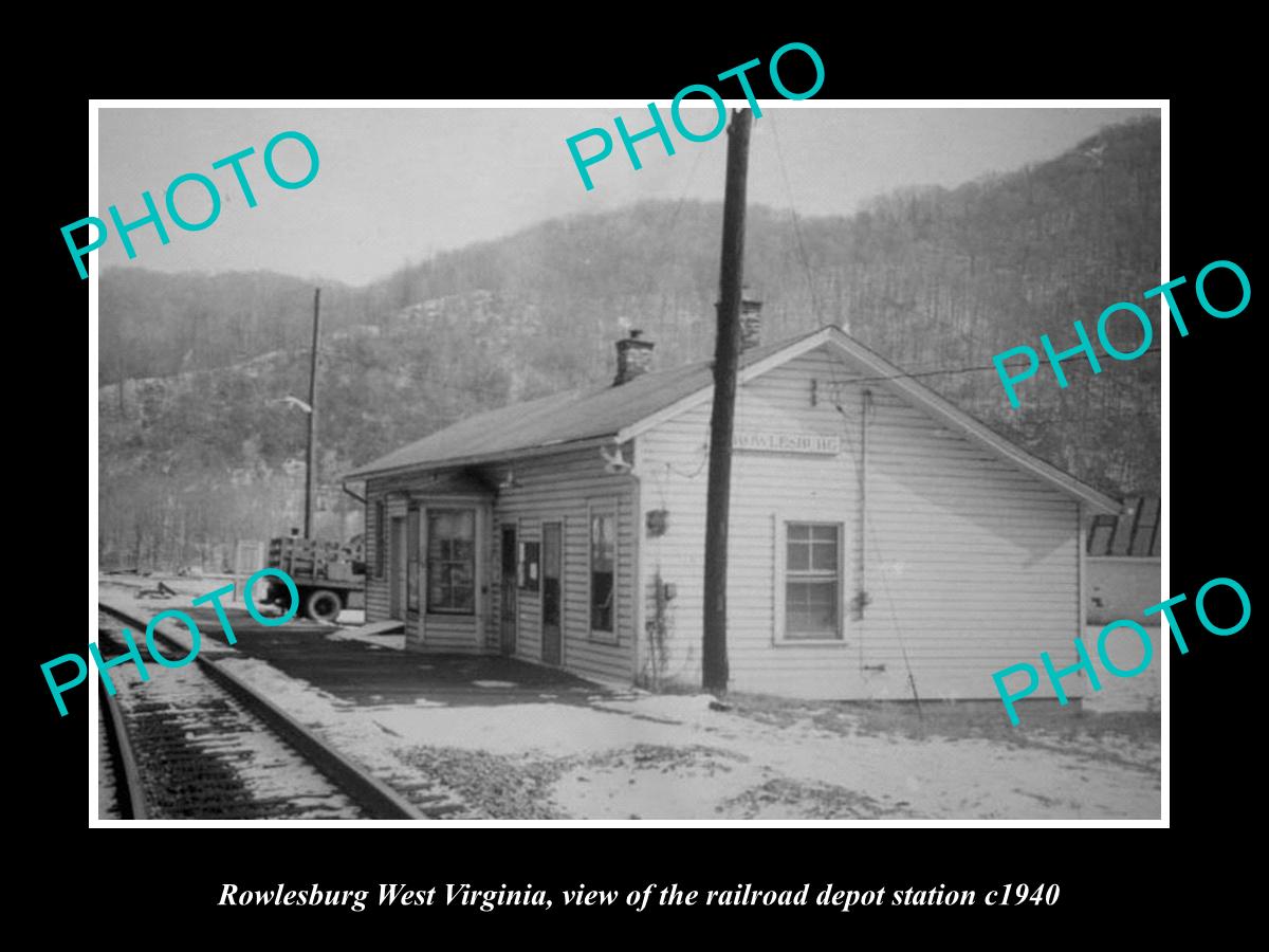 OLD LARGE HISTORIC PHOTO OF ROWLESBURG WEST VIRGINIA, THE RAILROAD DEPOT c1940