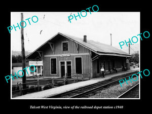 OLD LARGE HISTORIC PHOTO OF TALCOTT WEST VIRGINIA, THE RAILROAD DEPOT c1940