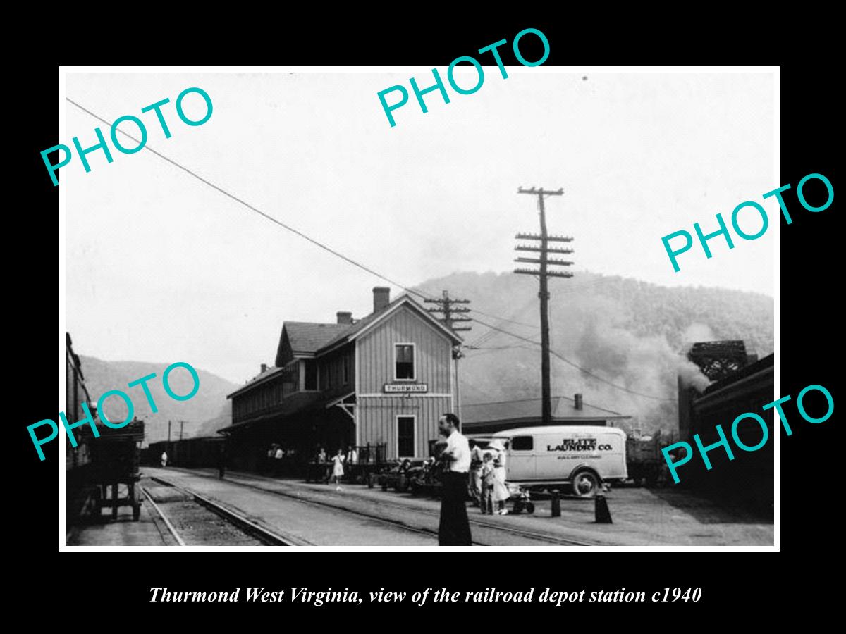 OLD LARGE HISTORIC PHOTO OF THURMOND WEST VIRGINIA, THE RAILROAD DEPOT c1940