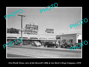 OLD LARGE HISTORIC PHOTO OF FORT WORTH TEXAS, THE JOE HORN DRUG STORE c1950