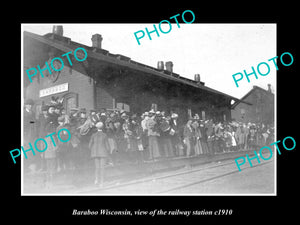 OLD LARGE HISTORIC PHOTO BARABOO WISCONSIN, THE RAILWAY STATION c1910