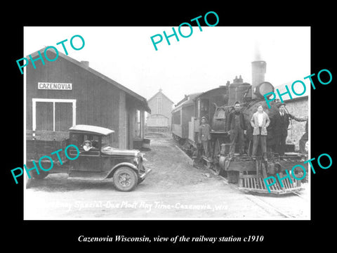 OLD LARGE HISTORIC PHOTO CAZENOVIA WISCONSIN, THE RAILWAY STATION c1910