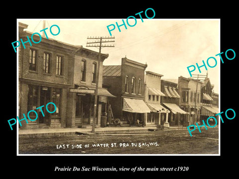 OLD LARGE HISTORIC PHOTO PRAIRIE DU SAC WISCONSIN, VIEW OF MAIN ST & STORES 1920