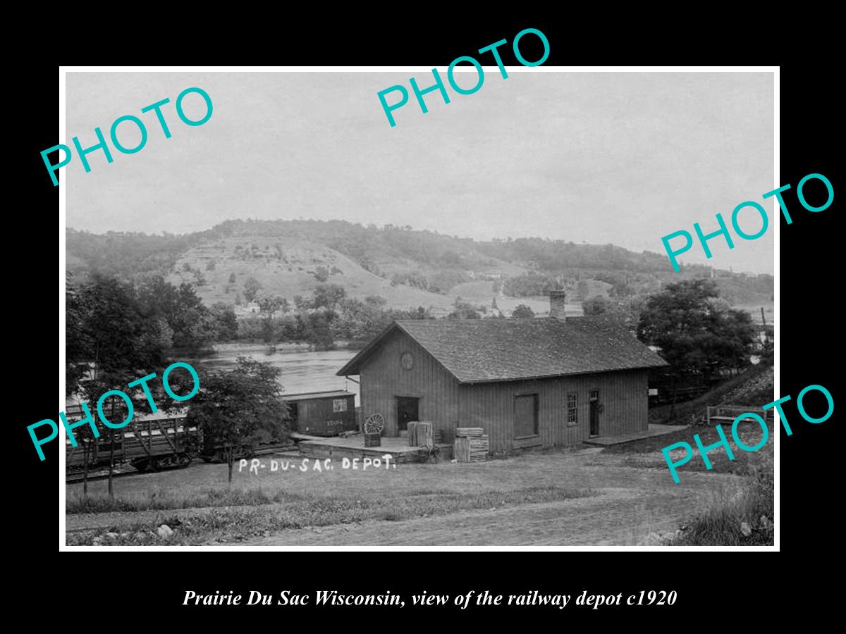 OLD LARGE HISTORIC PHOTO PRAIRIE DU SAC WISCONSIN, VIEW OF RAILWAY DEPOT c1920