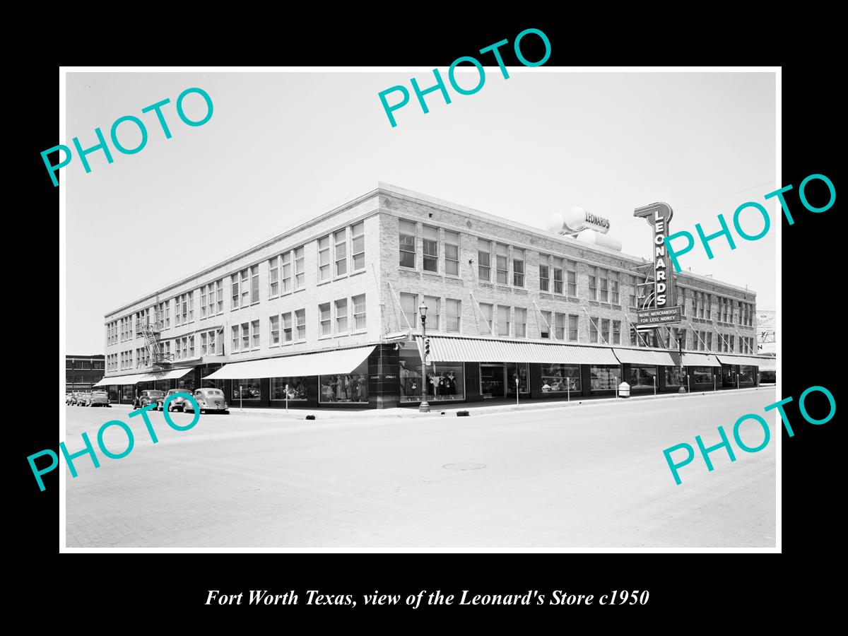 OLD LARGE HISTORIC PHOTO OF FORT WORTH TEXAS, THE LEONARDS STORE BUILDING c1950