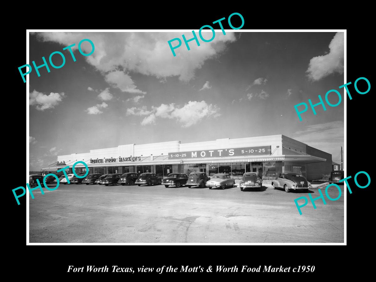 OLD LARGE HISTORIC PHOTO OF FORT WORTH TEXAS, THE WORTH FOOD MARKET c1950