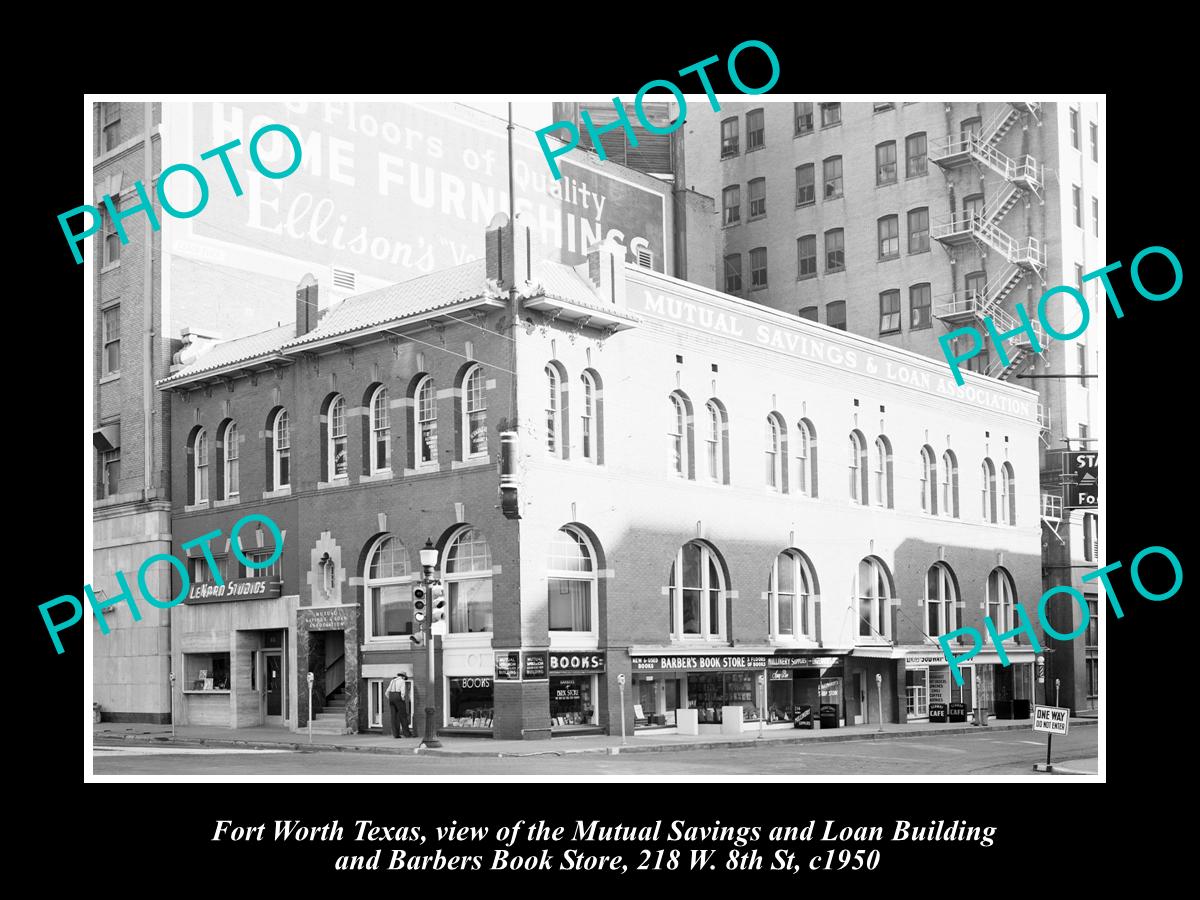 OLD LARGE HISTORIC PHOTO OF FORT WORTH TEXAS, THE MUTUAL SAVINGS BUILDING c1950