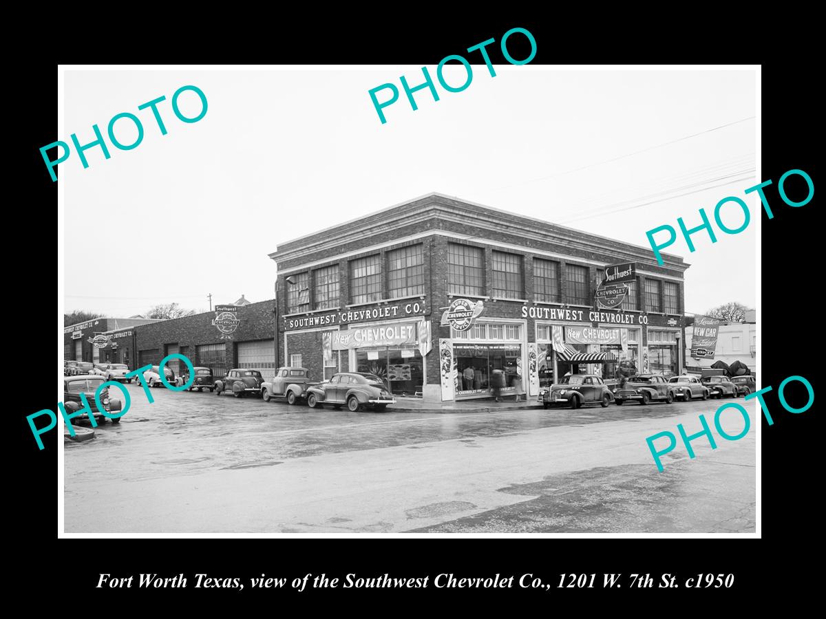 OLD LARGE HISTORIC PHOTO OF FORT WORTH TEXAS, SOUTHWEST CHEVROLET STORE c1950