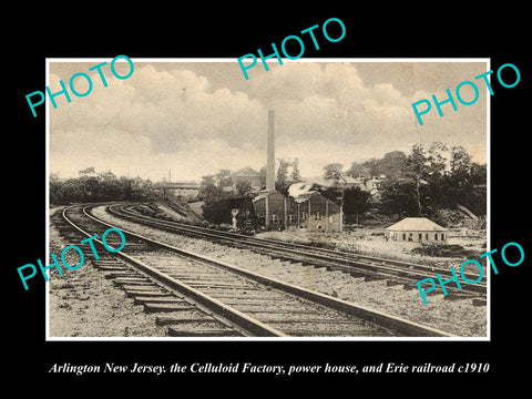 OLD LARGE HISTORIC PHOTO ARLINGTON NEW JERSEY, THE POWERHOUSE & RAILROAD c1910