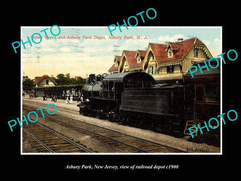 OLD LARGE HISTORIC PHOTO ASBURY PARK NEW JERSEY, VIEW OF THE RAILROAD DEPOT 1900