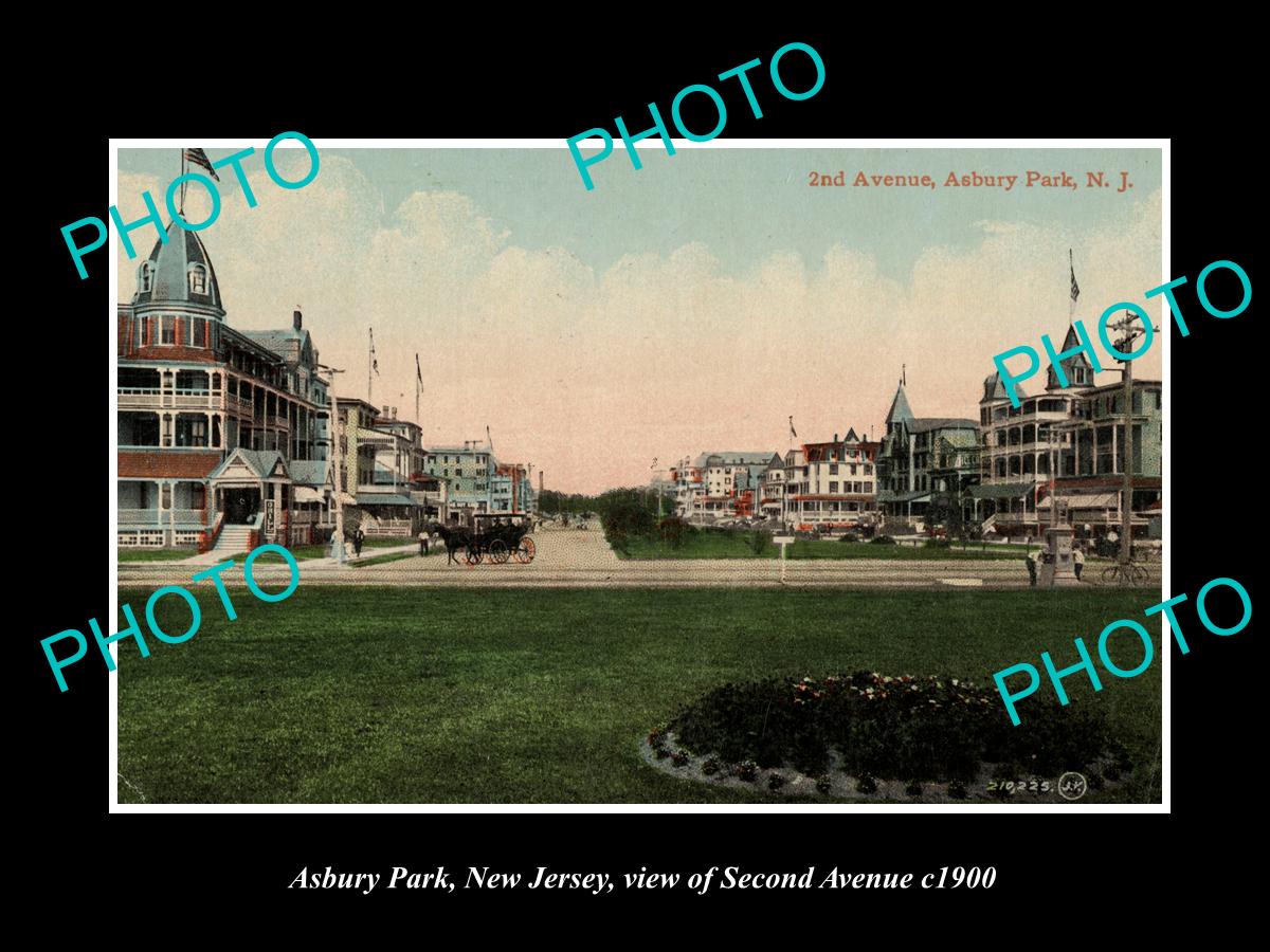 OLD LARGE HISTORIC PHOTO ASBURY PARK NEW JERSEY, VIEW OF 2nD AVENUE c1900